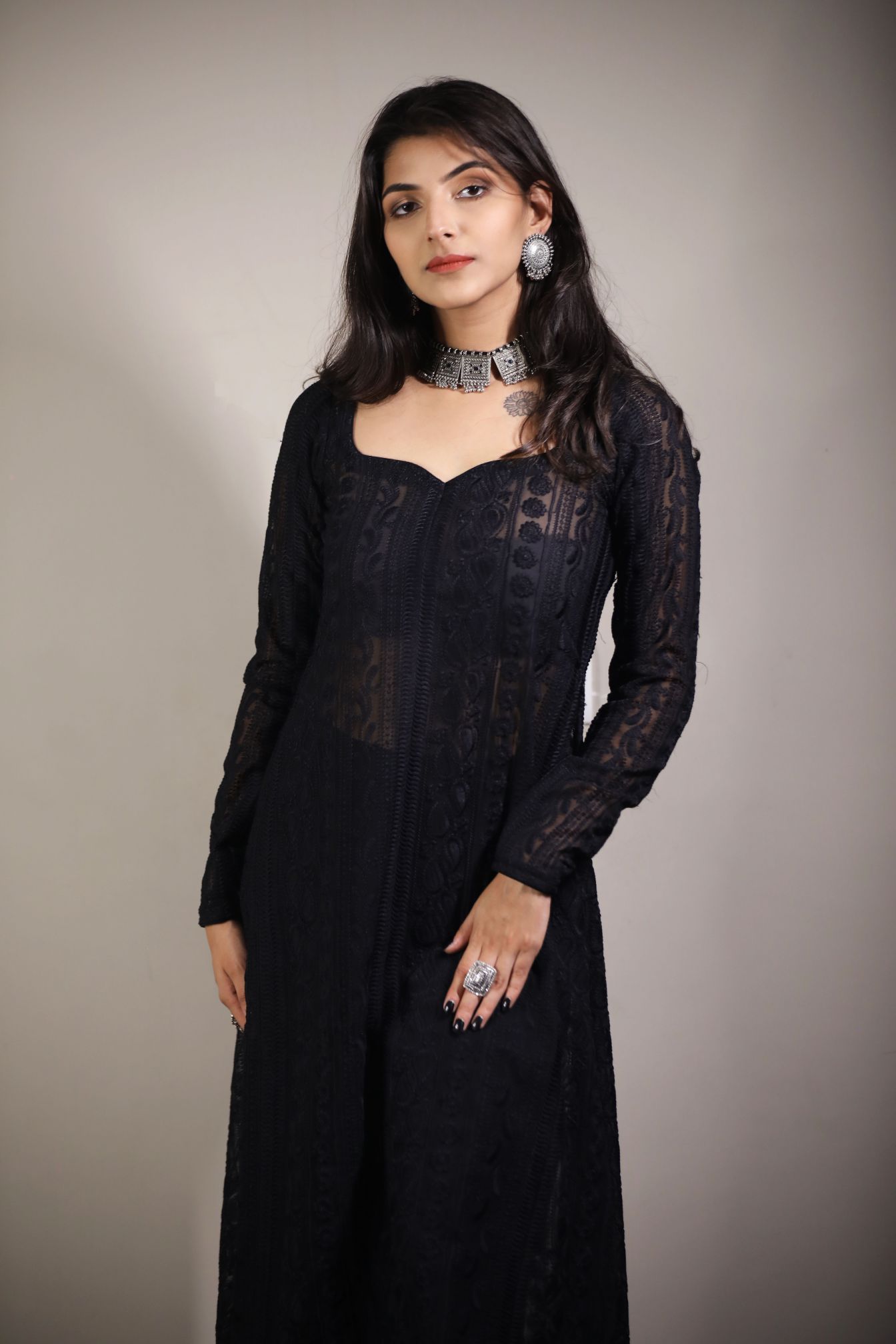 Buy Black Boat Neck Embroidered Palazzo suit Party Wear Online at Best  Price | Cbazaar